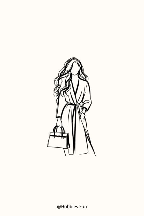 Fashion Girl with  Handbag Drawing