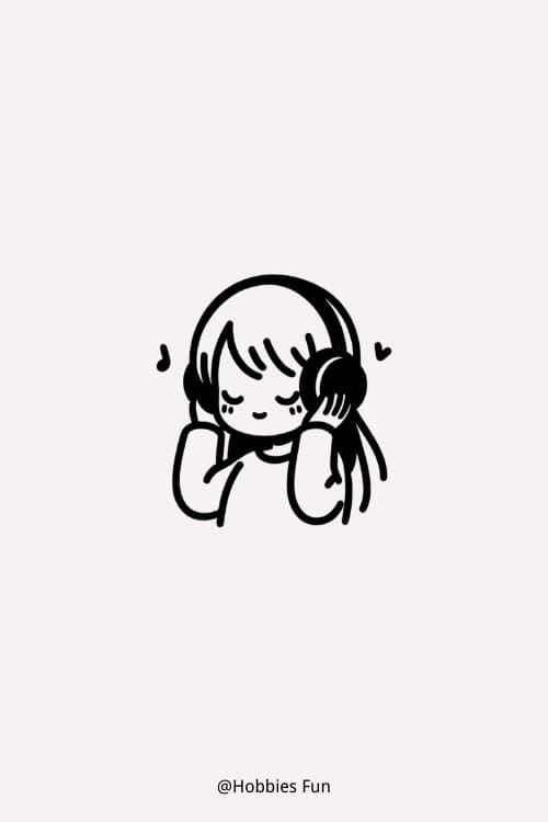 Kawaii girl draw easy, Girl with Headphones