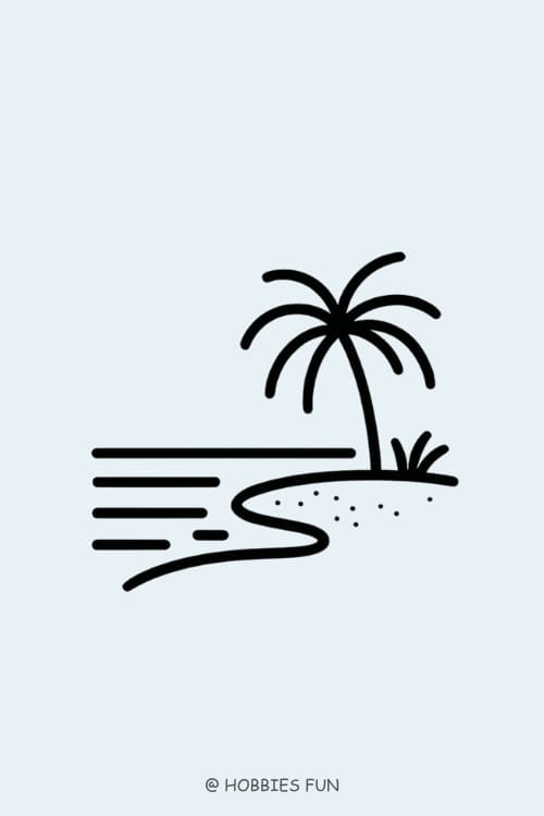 aesthetic art drawing easy, Beach with Palm Tree