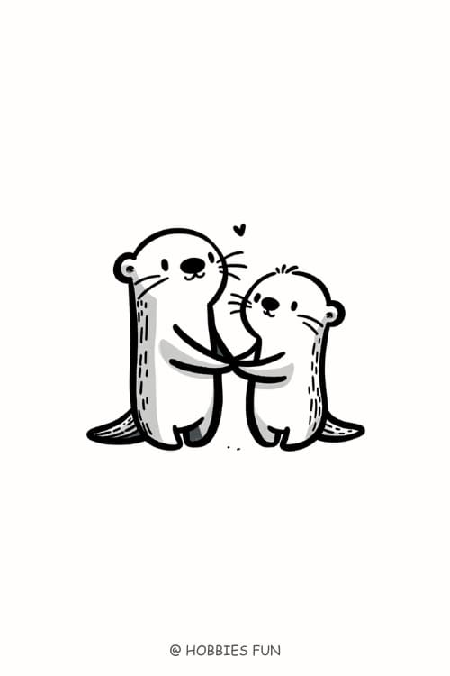 cute cool aesthetic drawing ideas, Otters Holding Hands
