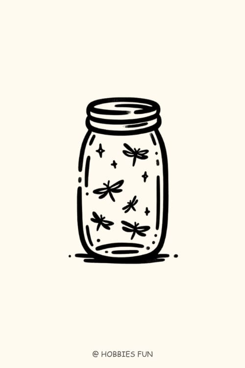 aesthetic cute small drawings, Mason Jar with Dragonflies
