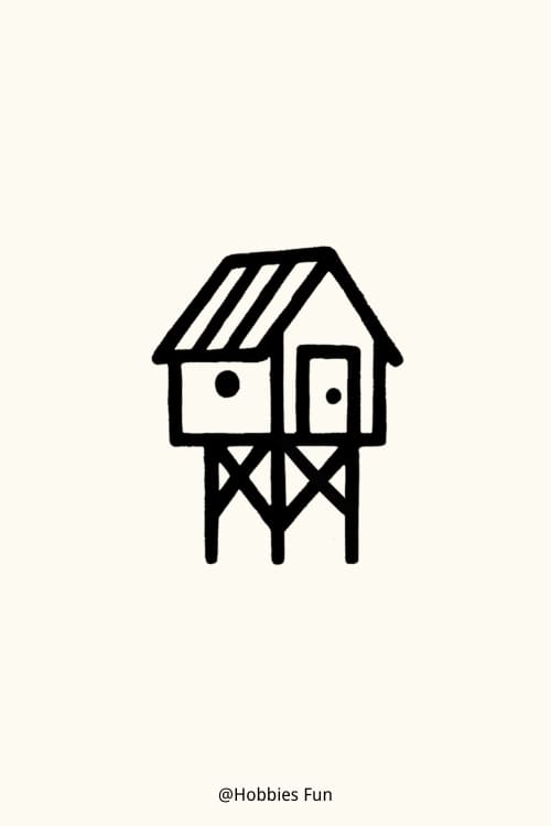 Easy cute stilt house doodle to draw