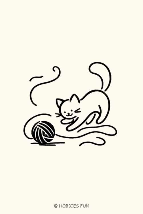 aesthetic designs to draw, Kitten Chasing A Ball of Yarn