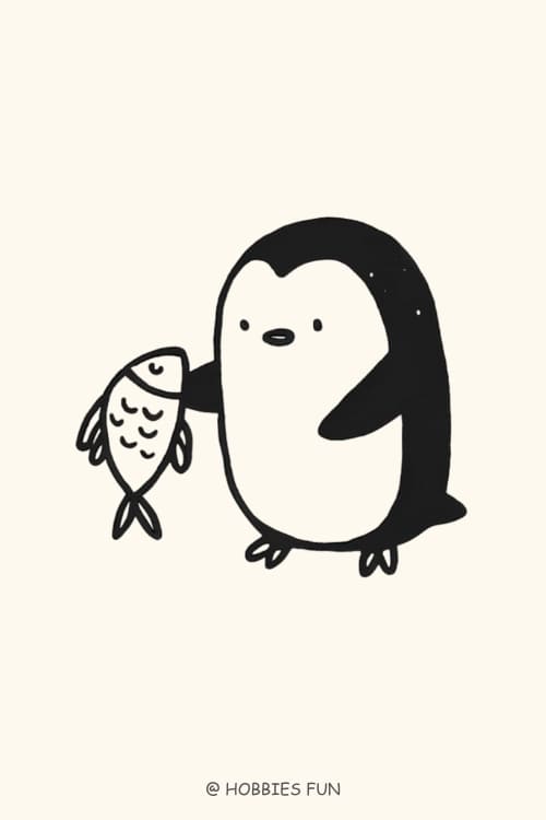 easy beginner tattoos, Penguin with Fish