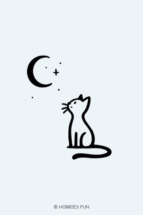 Easy Tattoo Ideas For Beginners, Cat And Moon 