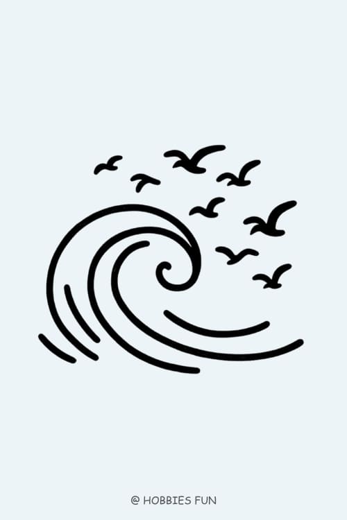 light tattoo ideas, Wave with Seagulls