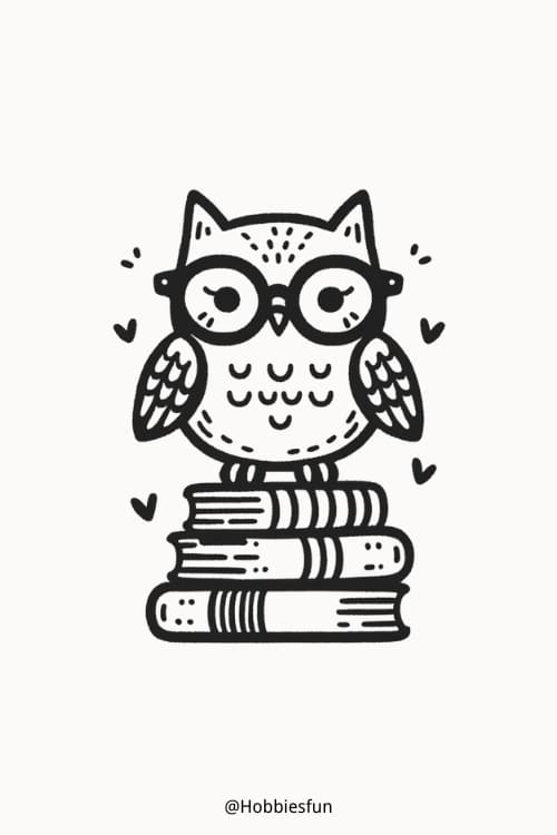 Cute Owl Drawing Easy, Owl On A Book