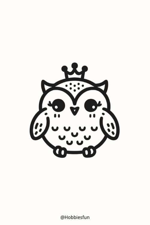 Easy Simple Owl Drawing, Owl With A Crown