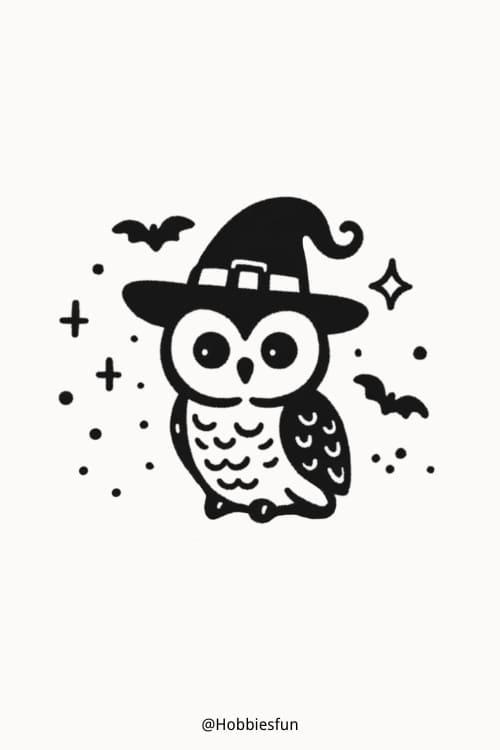 Owl Drawing For Kids, Owl With A Wizard Hat