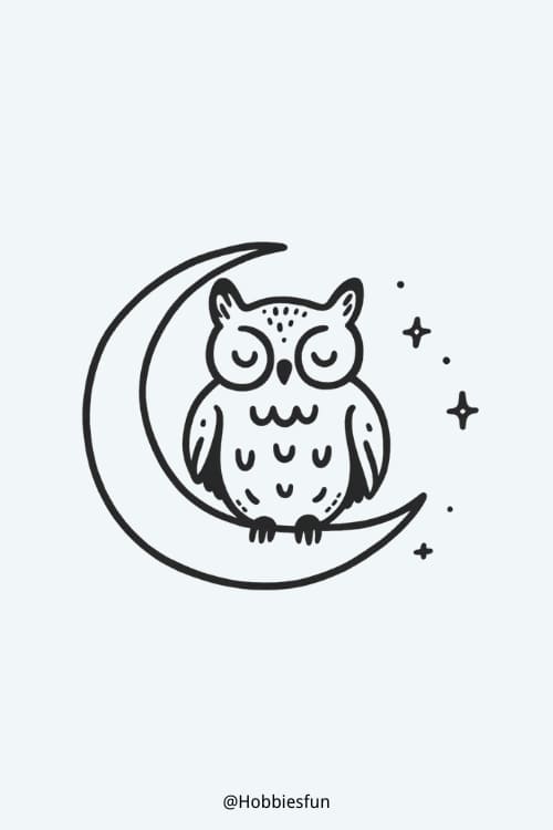 Owl Drawings Easy, Owl with Moon