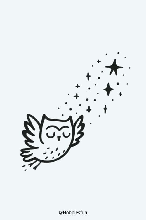 Simple Cute Owl Drawing, Flying Owl
