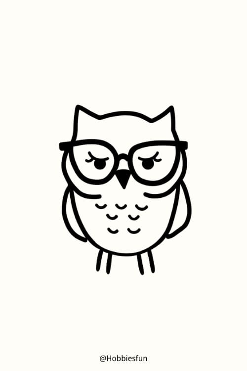 Simple Owl Drawing, Owl With Glasses