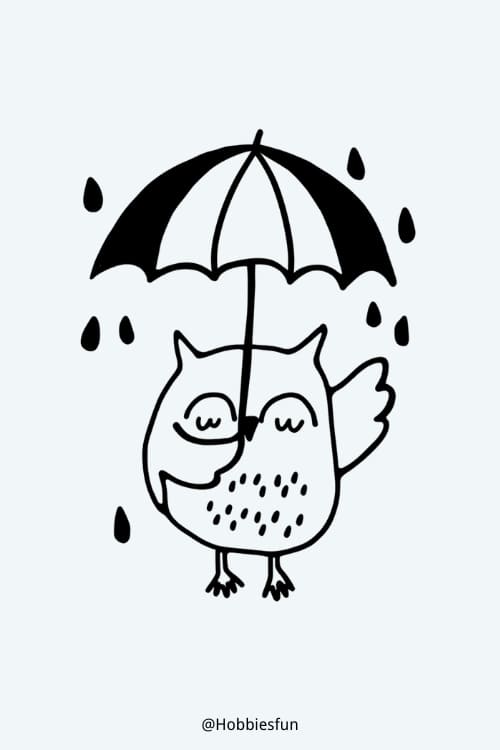 Simple Owl Drawing, Owl With Umbrella 
