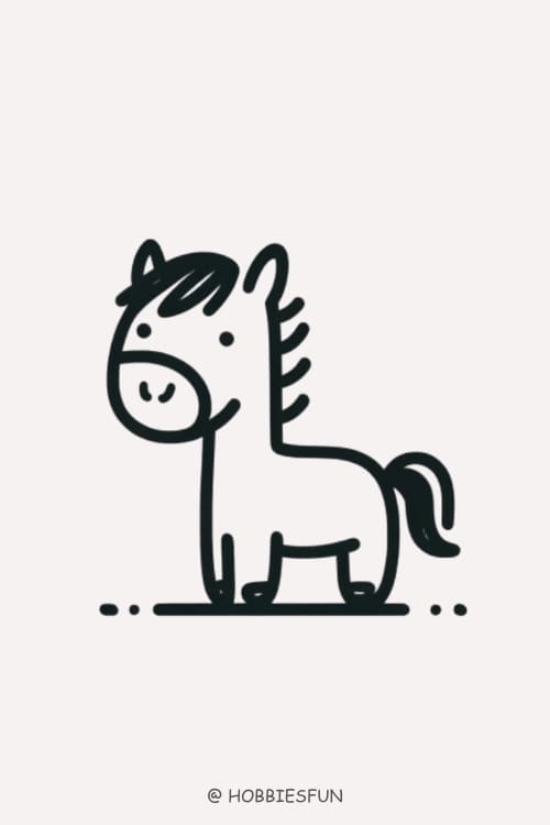 Cute Easy Animal Drawing, Horse