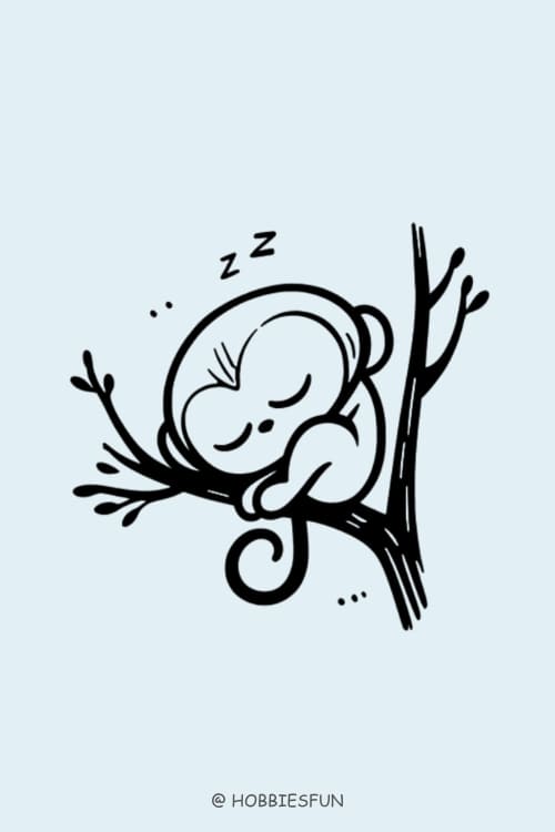 Cartoon Monkey Drawing, Monkey Sleeping In Tree