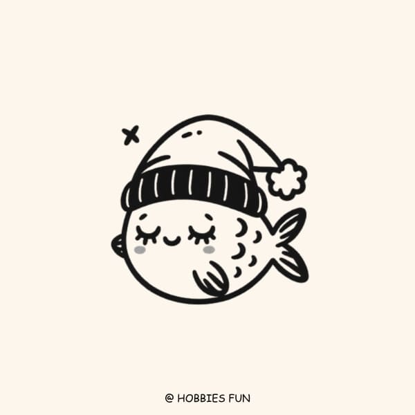 Cute Fish Drawing Easy, Fish With Winter Hat