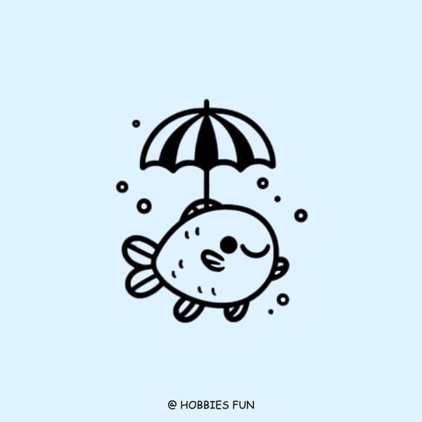 Cute Fish Drawing, Fish With Umbrella