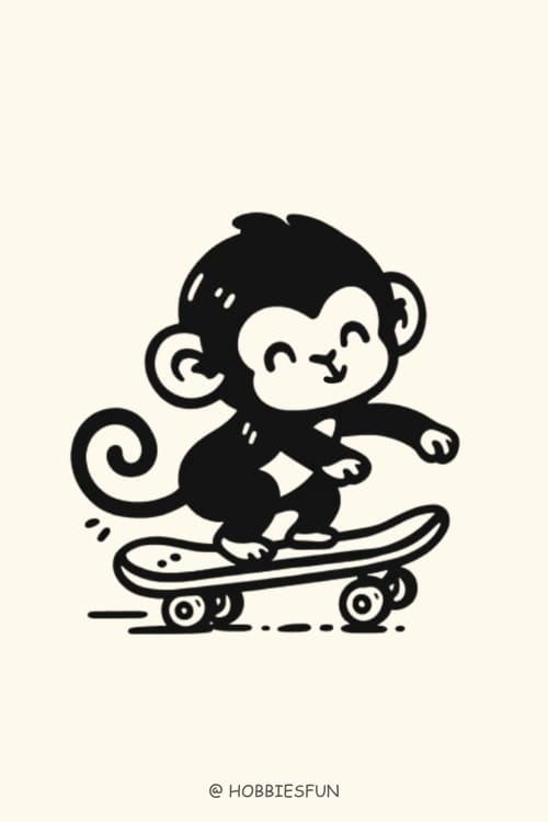 Cute Monkey Drawings, Monkey Riding Skateboard