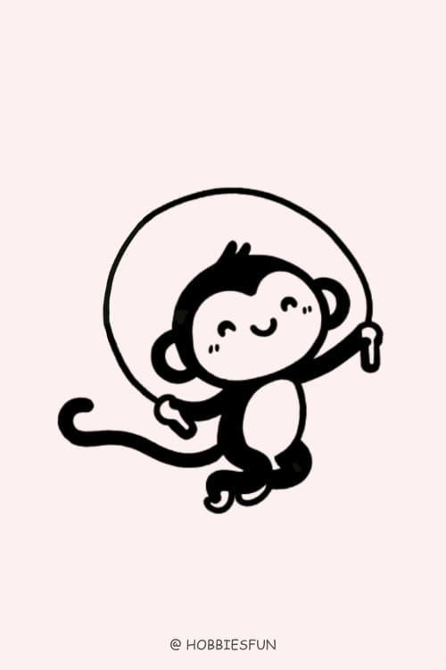 Cute Monkey Drawing, Monkey With A Jump Rope