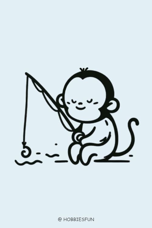 Draw A Monkey, Monkey With Fishing Rod
