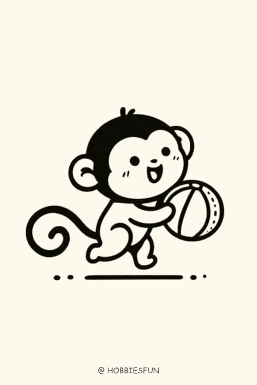 Drawing Of A Monkey, Monkey Playing With Ball