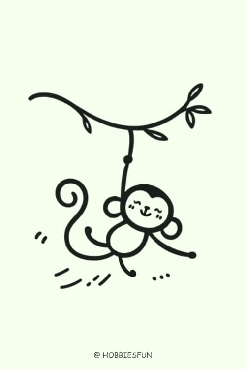 Easy Cute Monkey Drawing, Monkey Swinging From Vine