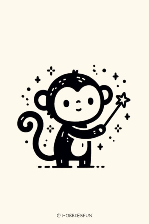 Easy Drawing Of A Monkey, Monkey With Magic Wand