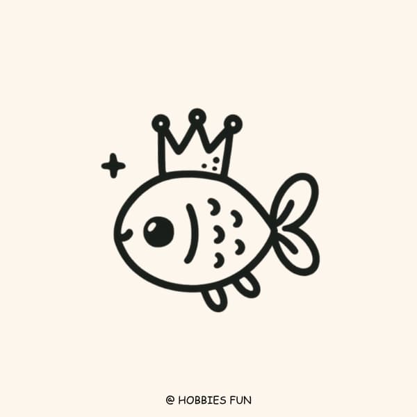 Easy Fish Drawing, Fish With Crown