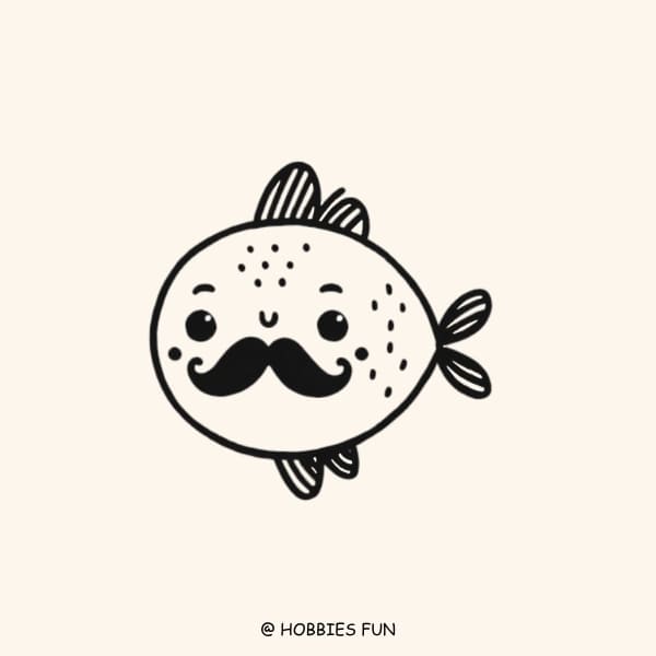 Easy Fish Drawing, Fish With Mustache
