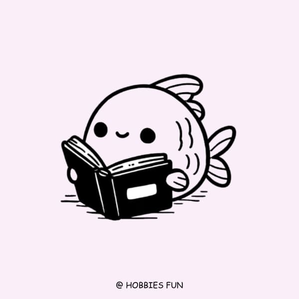 Easy Fish Drawing Idea, Fish Reading Book