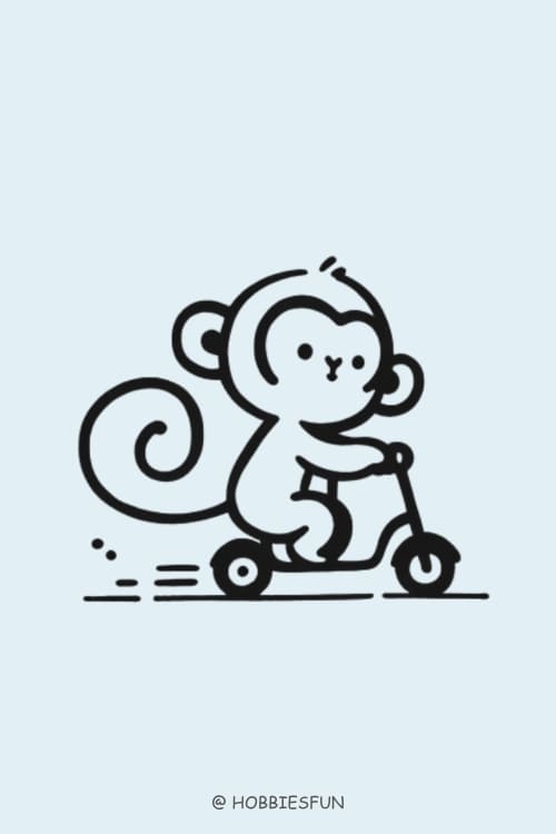 Easy Monkey Drawing, Monkey Riding Scooter