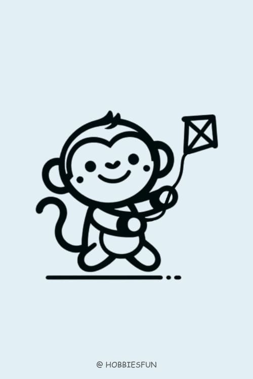 Funny Monkey Drawing, Monkey With Kite