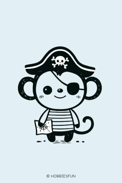 Kawaii Monkey Drawing, Monkey Dressed As Pirate