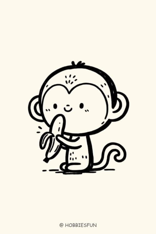 Monkey Drawing, Monkey Eating Banana