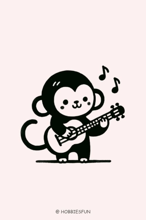 Monkey Drawing Easy, Monkey Playing Guitar