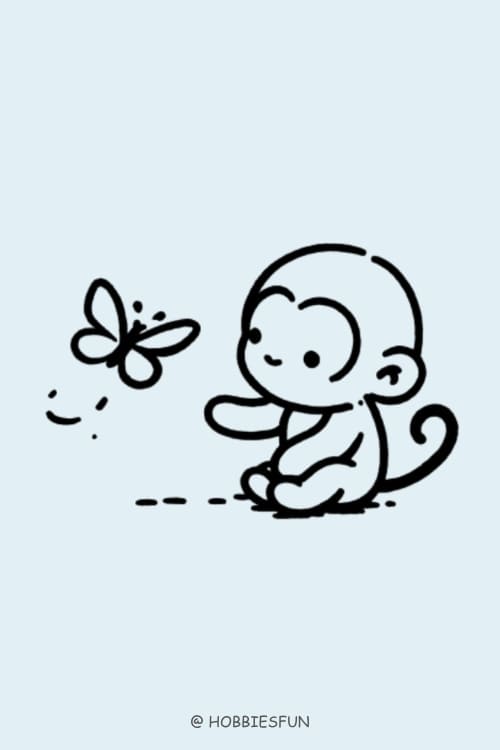 Monkey Drawing For Kids, Monkey Playing With Butterfly