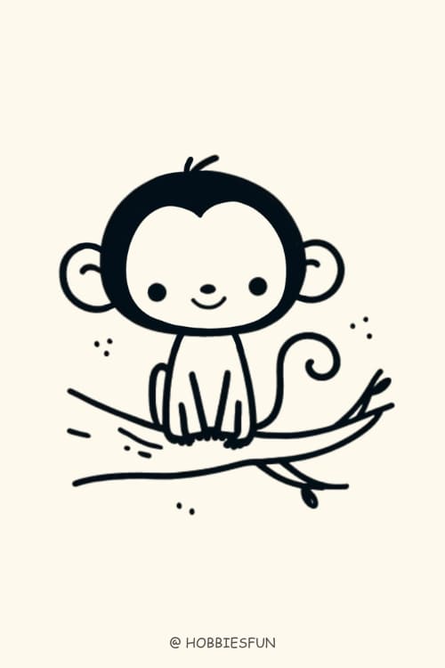Monkey Outline, Monkey Sitting On Branch