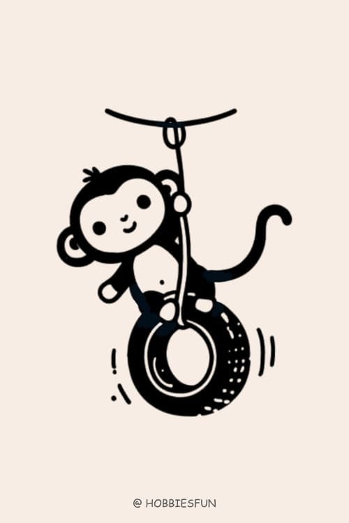 Monkey To Draw, Monkey Swinging From Tire