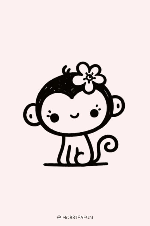 Monkey Drawing Easy, Monkey With Flower