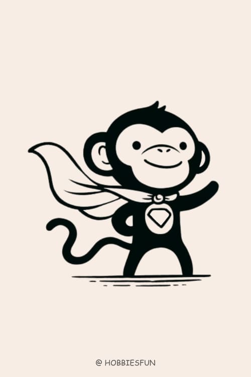 Simple Easy Monkey Drawing, Monkey Wearing Superhero Cape