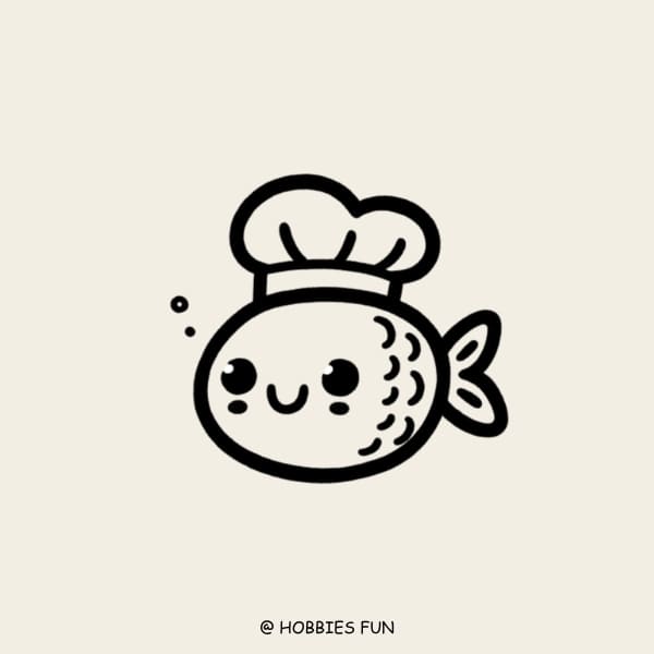 Simple Fish Drawing, Fish With Chef Hat
