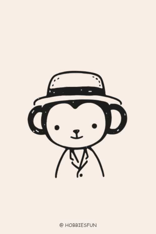 Simple Monkey Drawing, Monkey Wearing Hat
