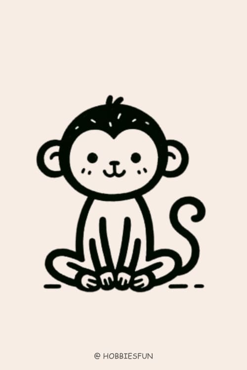 Monkey Drawing Simple, Sitting Monkey