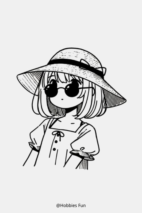 Anime Drawing Easy Girl, Girl With Hat And Sunglasses In Summer
