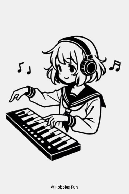 Anime Girl Drawing, Girl Playing Keyboard