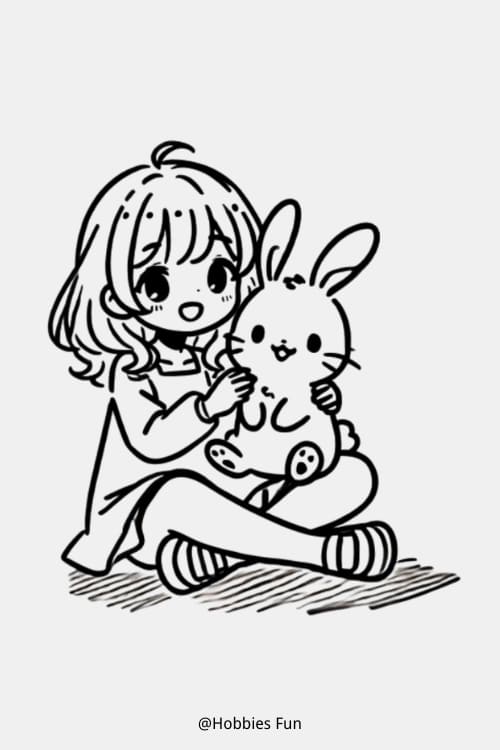 Anime Drawing Girl, Girl With Bunny