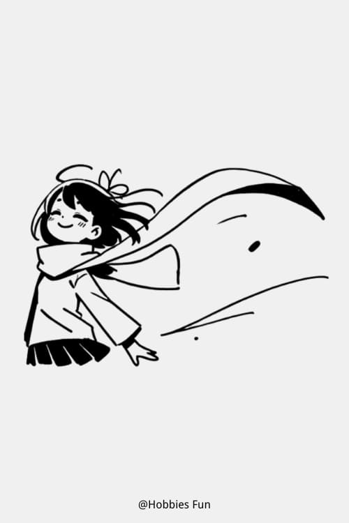 Anime Drawing Girls, Girl With Scarf Blowing In The Wind