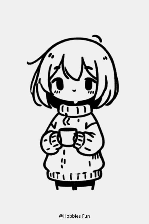 Anime Drawings Girl, Girl With Sweater And Cocoa