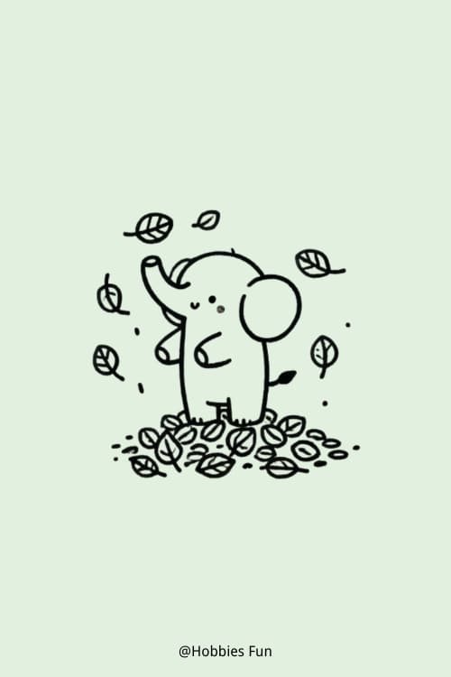 Easy Baby Elephant Drawing, Elephant With A Pile Of Leaves