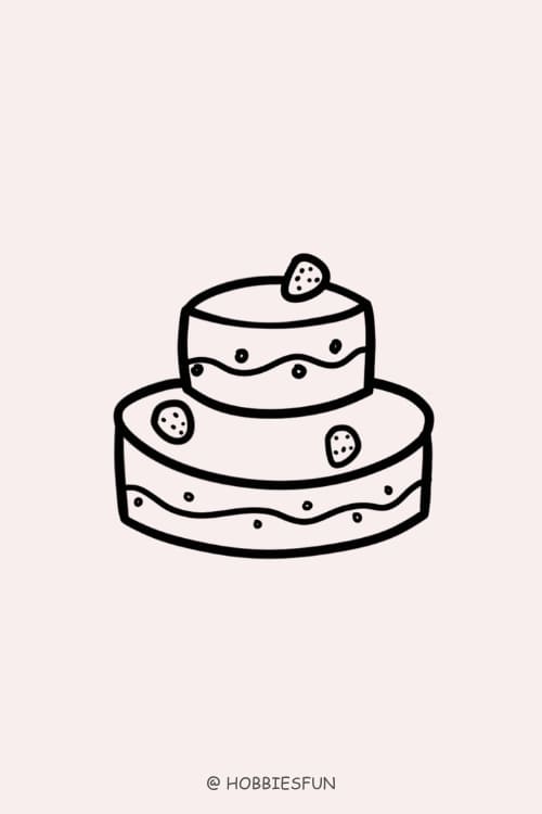 Easy Birthday Cake Drawing, Birthday Cake With Strawberry